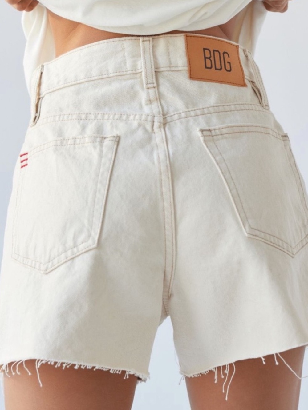 BDG Cream High-Rise A-Line Cutoff Denim Shorts